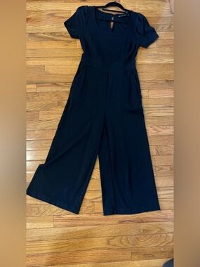 New York & Company Black Short-Sleeve Wide-Leg Jumpsuit